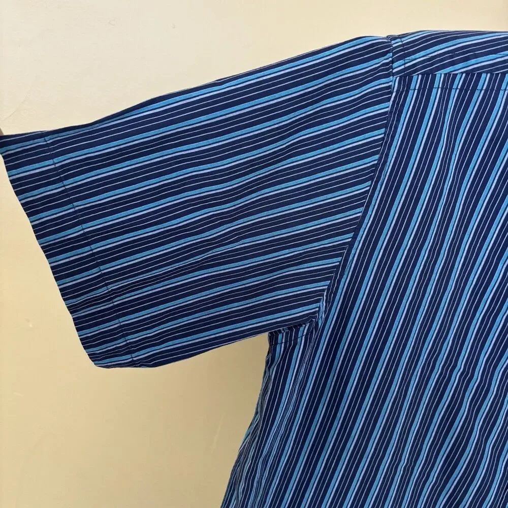 The North Face Men's Black and Blue Vertical Stripe Button-Down Shirt